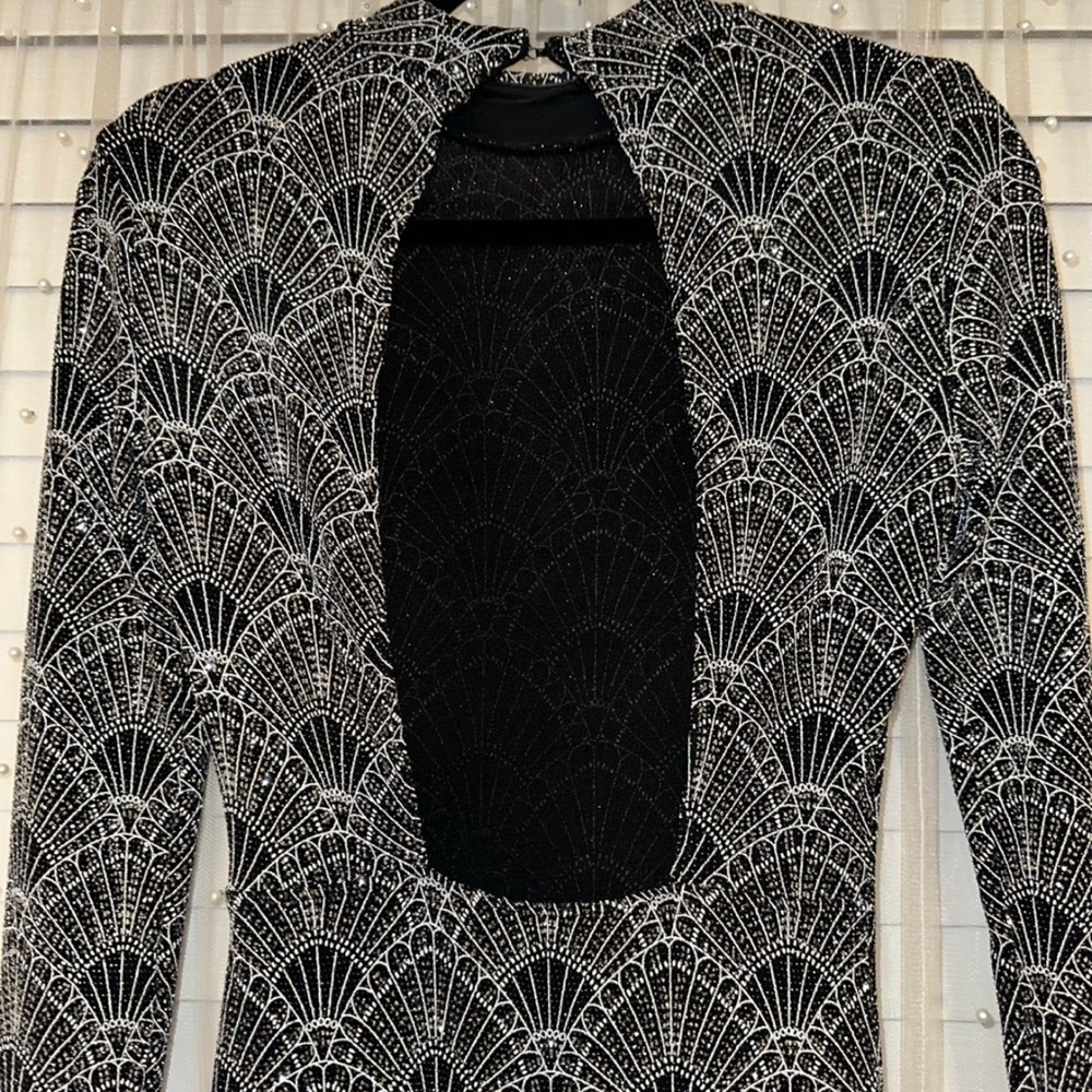 Black And Silver Patterned Dress - image 4